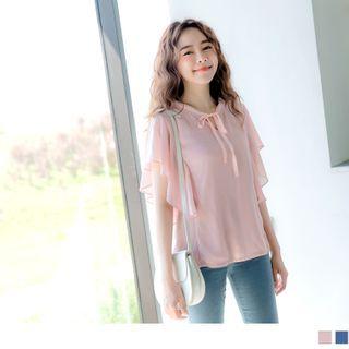 Flutter Sleeve Lace-up Chiffon Blouse