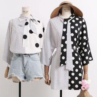 Patchwork Dotted Shirtdress With Sash