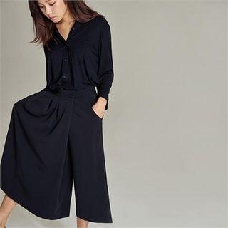 Flap-front Wide-leg Cropped Pants