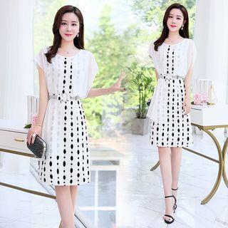 Cap-sleeve Dotted A-line Dress