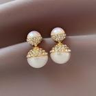 Faux Pearl Rhinestone Through & Through Earring 1 Pair - Earring - Silver Needle - Gold - One Size
