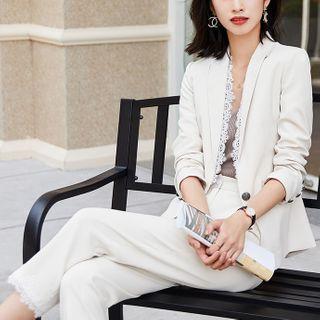 Set: Lace Trim Blazer + Dress Pants