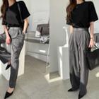 Pintuck Wide-leg Dress Pants Charcoal Gray - One Size