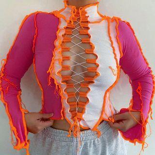 Long-sleeve Strappy Lace Up T-shirt