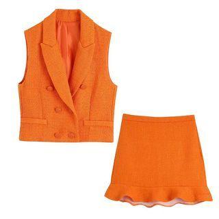 Double-breasted Vest / Mini Mermaid Skirt / Set