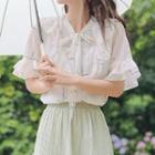 Bell-sleeve Ruffled Floral Chiffon Blouse