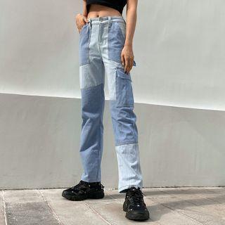Straight Leg Color Block Jeans