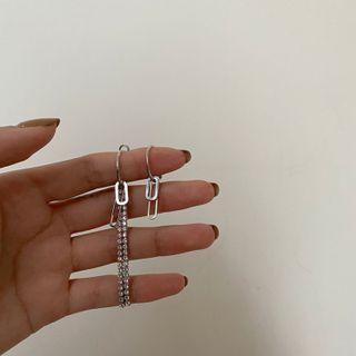Asymmetrical Fringed Earring 1 Pair - Silver Needle Earrings - Silver - One Size