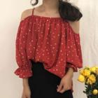 Off-shoulder Heart Print 3/4-sleeve Top Red - One Size