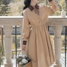 Embroidered Contrast Collar Midi A-line Dress