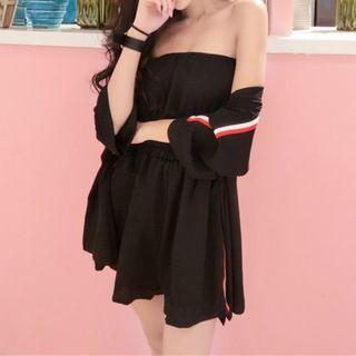 Set: Open Front Light Jacket + Strapless Playsuit