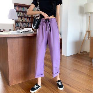 Plain Drawstring Waist Straight-cut Pants