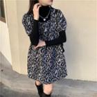 Knit Top / Puff-sleeve Leopard Print A-line Dress / Double-breasted Coat