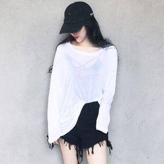 Plain See-through Long-sleeve T-shirt