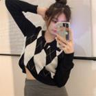 Argyle Collared Cropped Sweater