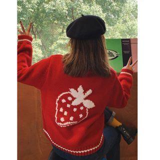 Fruit Jacquard Cardigan Red - M
