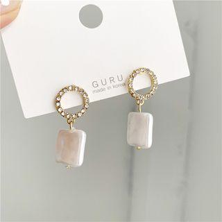 Rhinestone Hoop Faux Pearl Square Dangle Earring 1 Pair - Earrings - One Size