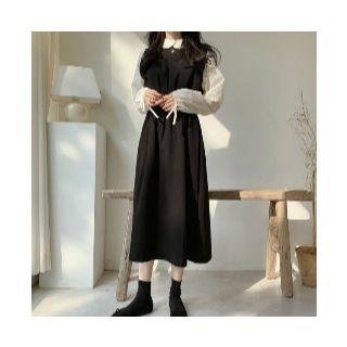 Lace 3/4-sleeve Top / Plain Blouse / Sleeveless Midi A-line Dress