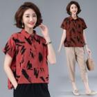 Printed Short-sleeve Half-placket Shirt