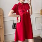 Short-sleeve Deer Embroidered A-line Dress