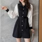 Long-sleeve Fringed Trim Tie-waist A-line Dress