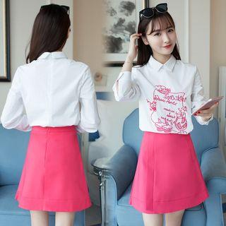 Set : Embroidered Blouse + A-line Skirt