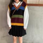 Knit Vest / Shirt / Plain Mini Pleated Skirt