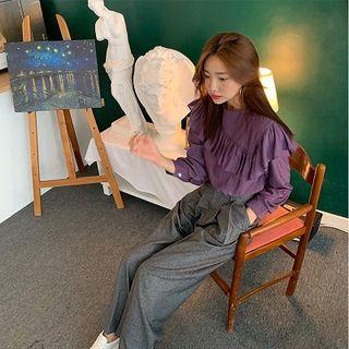 Long-sleeve Ruffled Blouse / Wide-leg Dress Pants