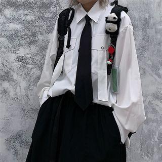Set: Couple Matching Elbow-sleeve Pocketed Shirt + Tie