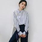 Bell-sleeve Striped Shirt As Shown In Figure - One Size
