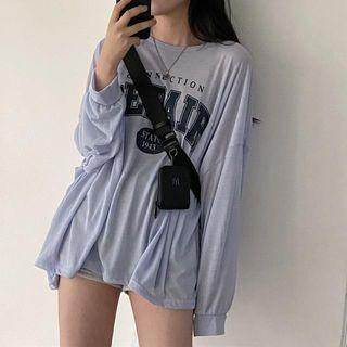 Long-sleeve Print T-shirt Black & Light Gray - One Size