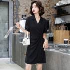 Short-sleeve Wrap Mini Collared Dress