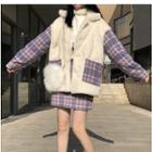 Plaid Panel Button Jacket / Mini Plaid A-line Skirt