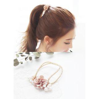 Rosette Corsage Faux-pearl Hair Tie