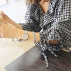 Lace-up Ruffle-trim Plaid Blouse