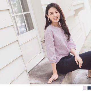 3/4 Sleeve Flower Embroidered Top