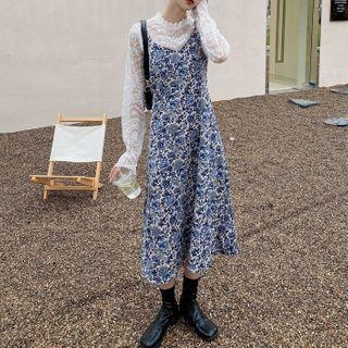 Floral Strappy Midi A-line Dress / Lace Top