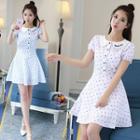 Bow Print Letter Embroidered Short Sleeve A-line Dress