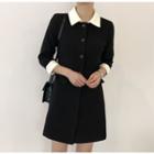 Color Block Collared Long-sleeve Mini Dress Black - One Size