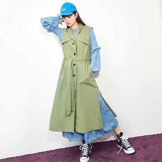 Drawstring-waist Flap-detail Long Vest