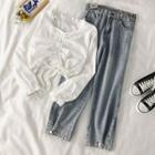 Ruffle Trim Blouse / Wide Leg Jeans