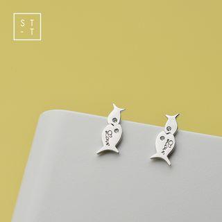 Fish 925 Sterling Silver Stud Earring 1 Pair - Earring - One Size