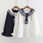 Long-sleeve Sailor Collar Embroidered Top