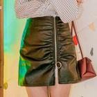 Shirred Faux-leather Mini Skirt