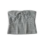Plaid Twisted Strapless Cropped Top