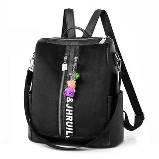 Lettering Faux Leather Backpack Black - One Size