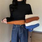 Fleece-lined Mock-knit Long-sleeve Knit Top