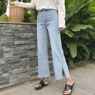 Slit Fray Wide Leg Jeans