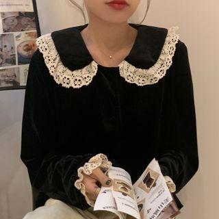 Lace Trim Pullover Black - One Size