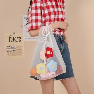 Flower Appliqued Organza Tote Bag